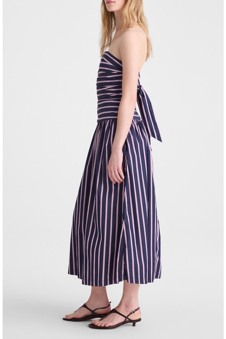 Stripe Strapless Ruched Midi Dress, Alternate, color, CLASSIC INDIGO