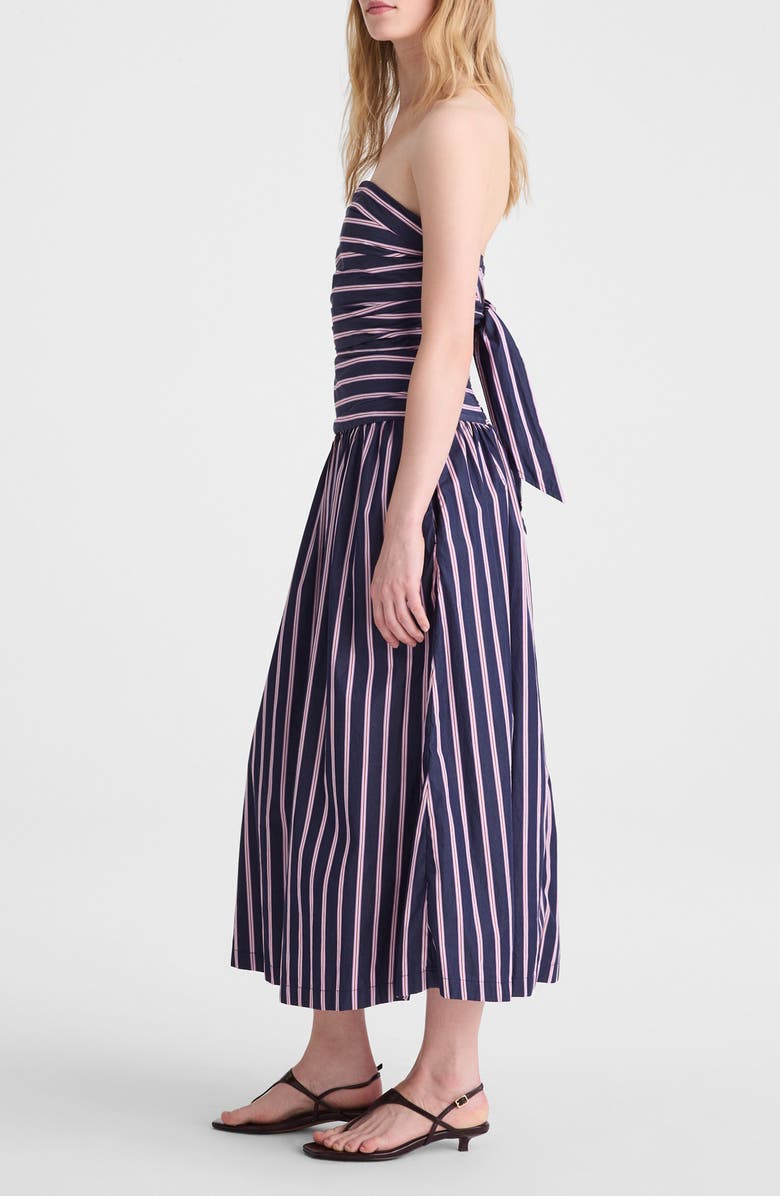 Madewell Stripe Strapless Ruched Midi Dress, Alternate, color, Classic Indigo