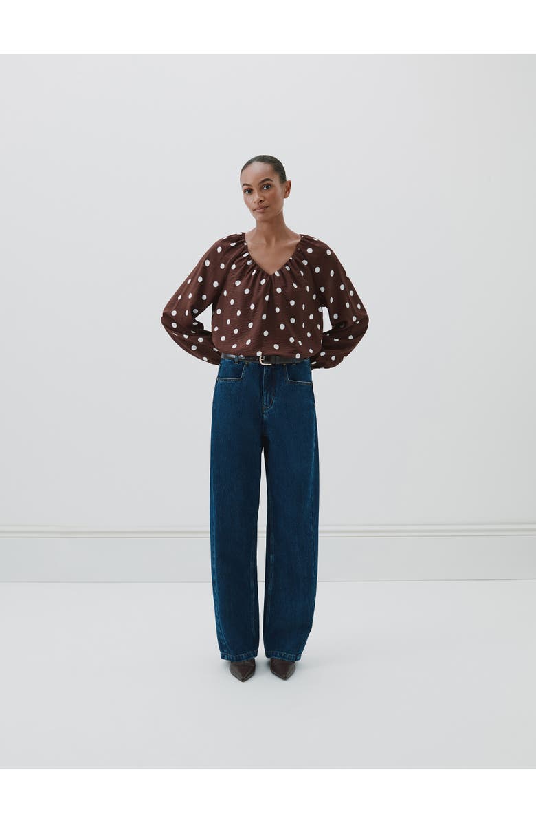 Hush Printed Airflow V Neck Blouse, Alternate, color, Polka Dot Brown