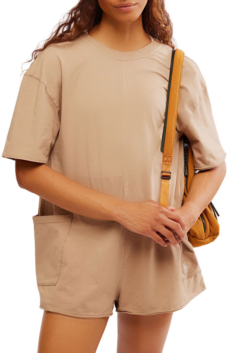 Free People FP Movement Hot Shot T-Shirt Romper, Main, color, Mocha Latte