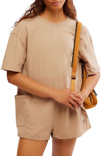 Free People Fp Movement Hot Shot T-shirt Romper In Mocha Latte