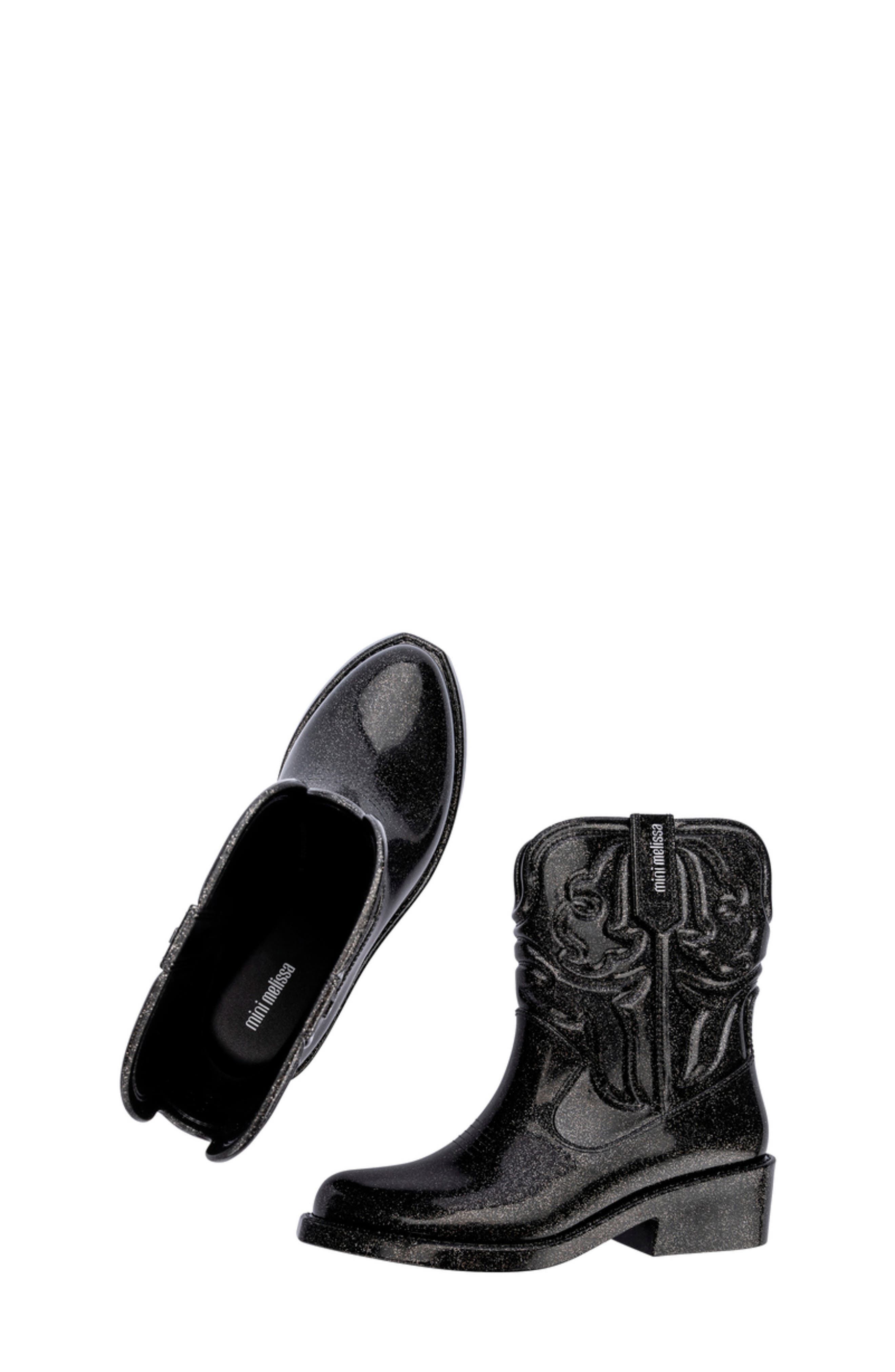 Mini Melissa Kids' Texas Western Boot, Alternate, color, Black Silver Glitter