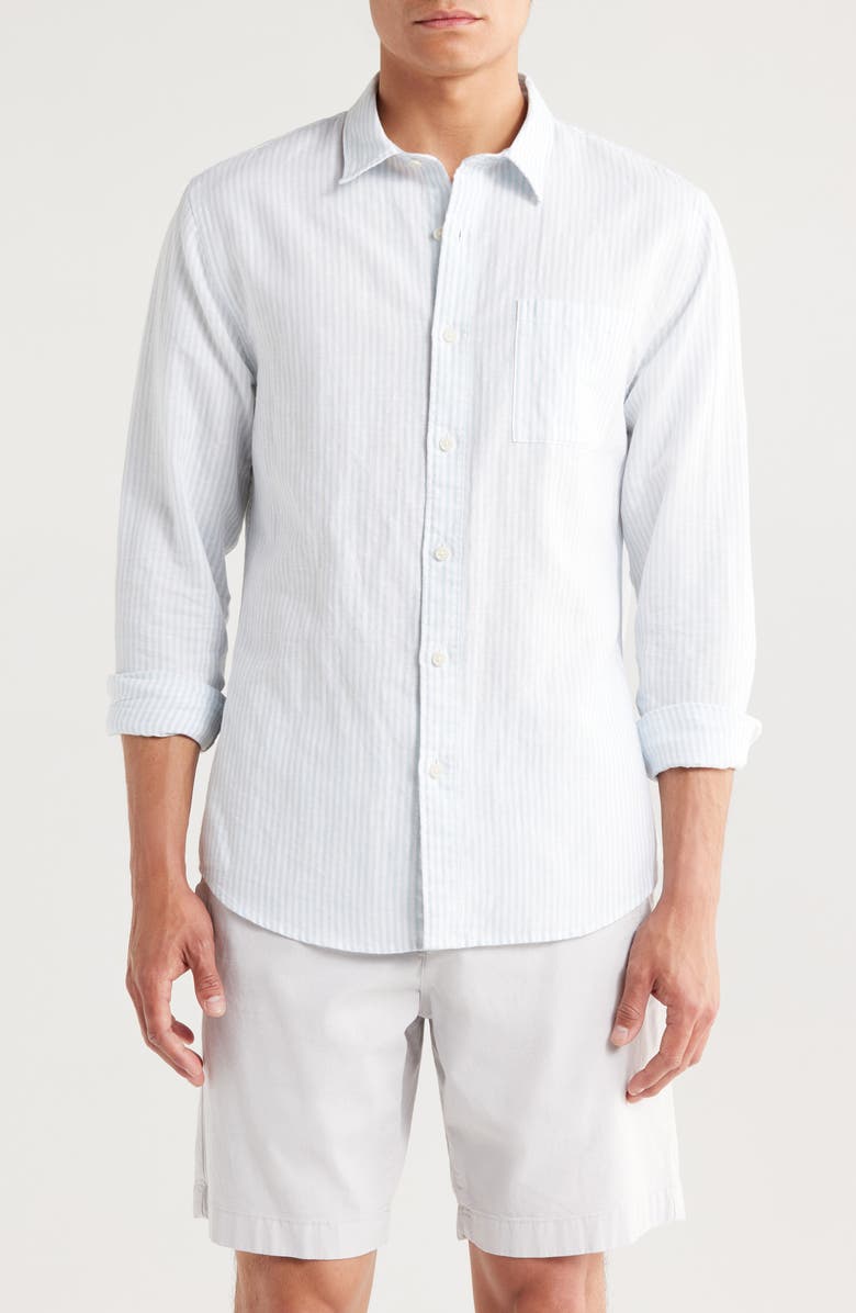 Vince Stripe Linen & Cotton Button-Up Shirt, Main, color, Pale Blue/ White