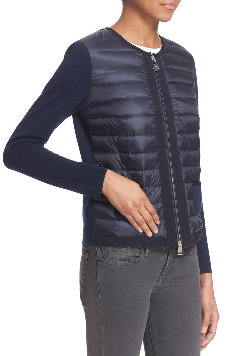 Moncler 'Maglia' Quilted Down Front Tricot Cardigan, Alternate, color, 