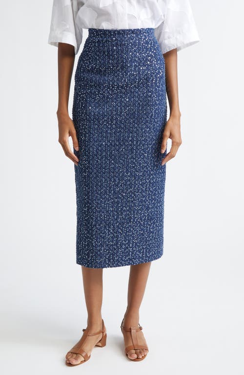 Michael Kors Collection Sequin Embellished Pencil Midi Skirt In Blue