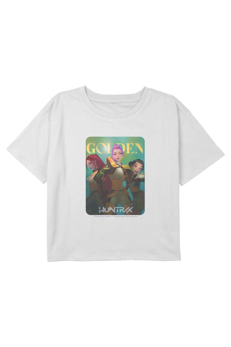 Girls' Huntrix Golden Photocard Logo Cropped T-Shirt, Main, color, White