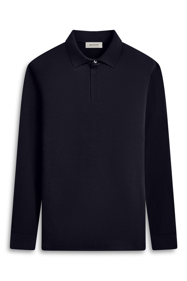 Honeycomb Knit Long Sleeve Polo, Alternate, color, BLACK