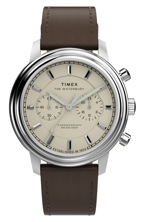 Timex ® Waterbury Metropolitan Chronograph Leather Strap Watch, 41mm In Brown
