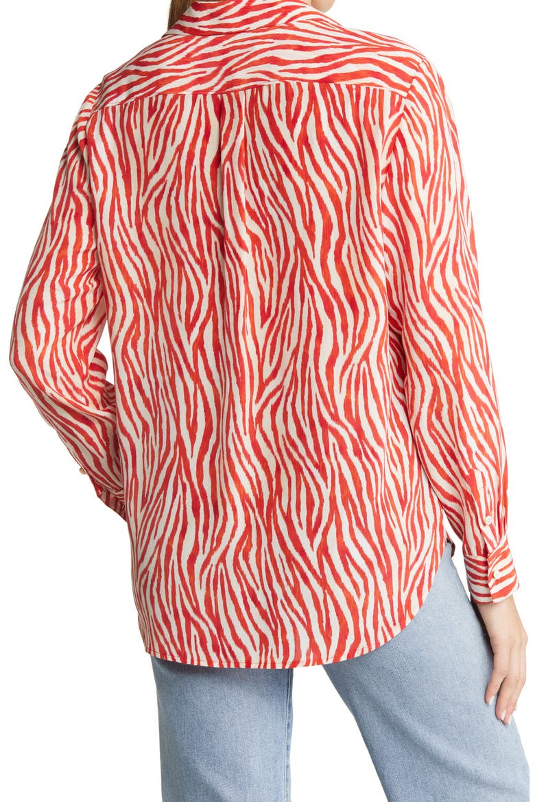 Zesty Zebra Long Sleeve Silk Camp Shirt, Alternate, color, TRULY RED