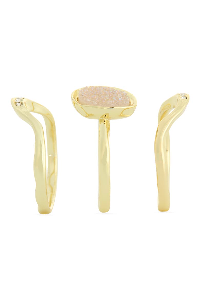 Set of 3 Drusy Stacking Rings, Alternate, color, WHITE