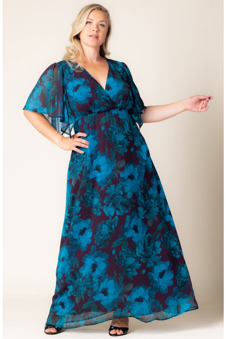 Carmella Flutter Sleeve Gown, Alternate, color, TEMPTING TEAL FLORALS