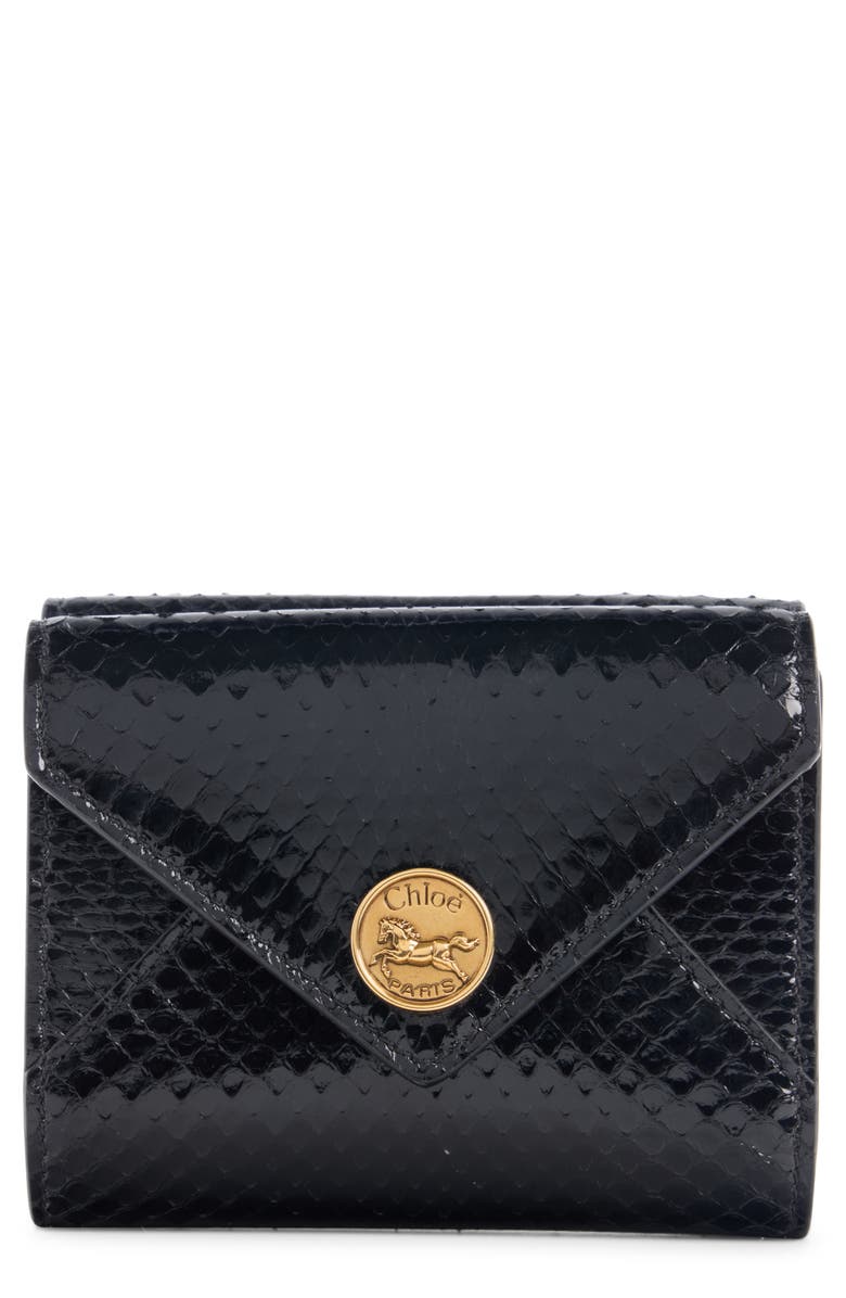 Chloé Leather Envelope Trifold Wallet, Main, color, Black