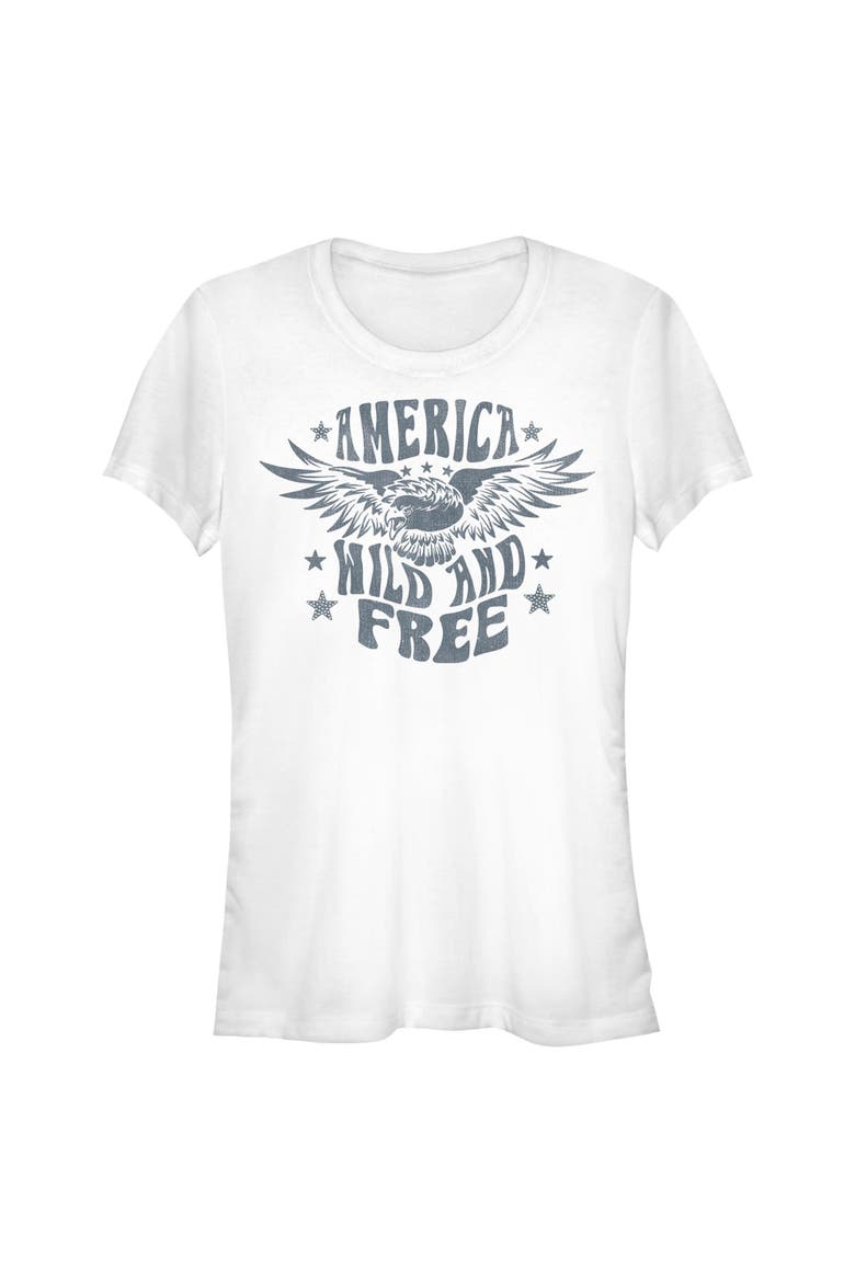 Juniors Lost Gods America Wild and Free Bald Eagle T Shirt, Main, color, White