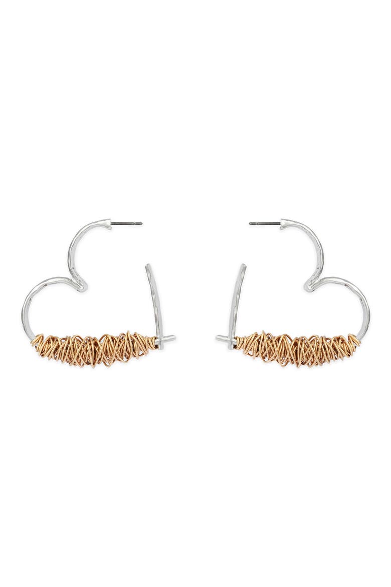 Wire Heart Earrings, Alternate, color, TWO TONE