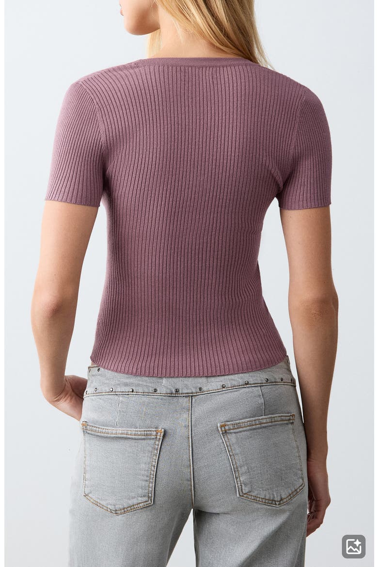 Scoop Neck Short Sleeve Henley Top, Alternate, color, PINK