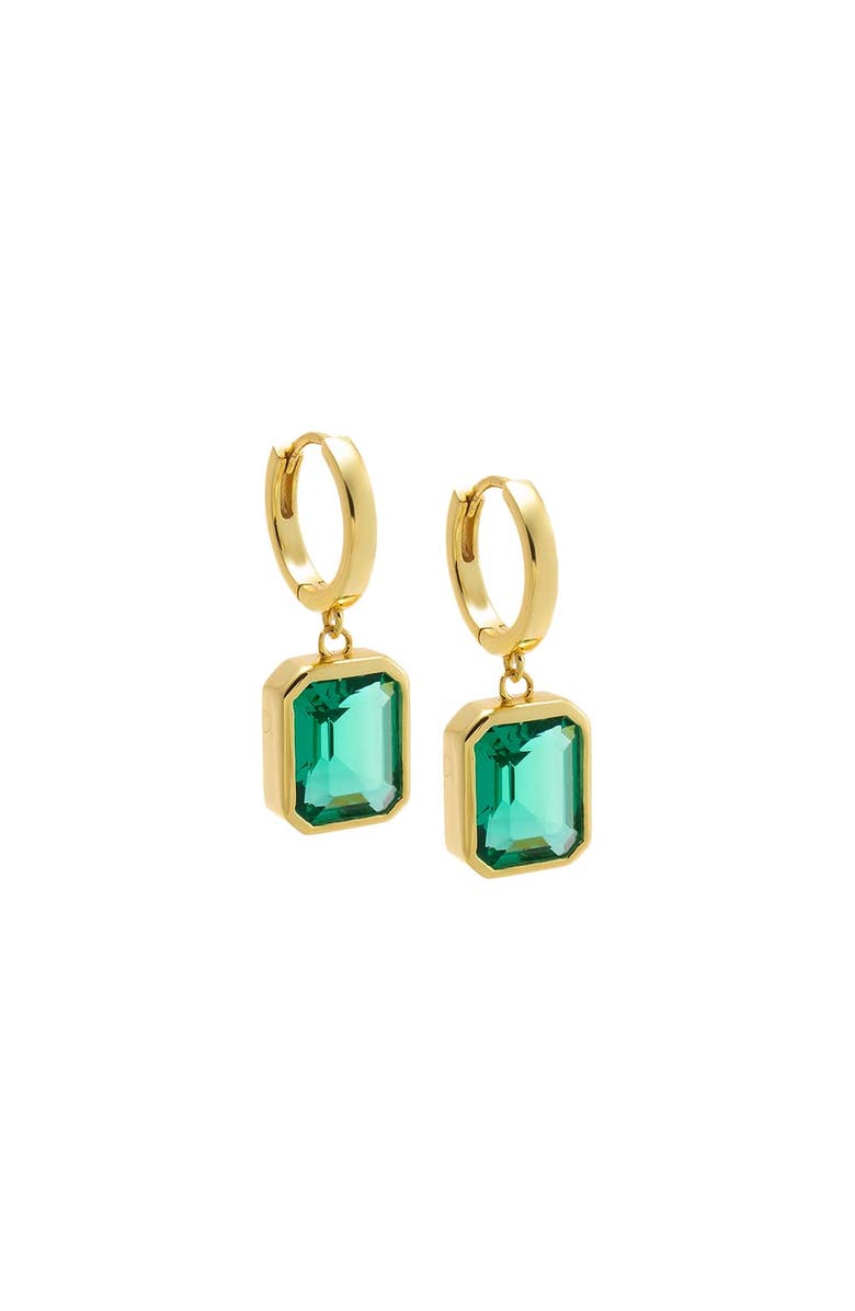BY ADINA EDEN Emerald Cut Colored Drop Huggie Earring, Main, color, Emerald Green