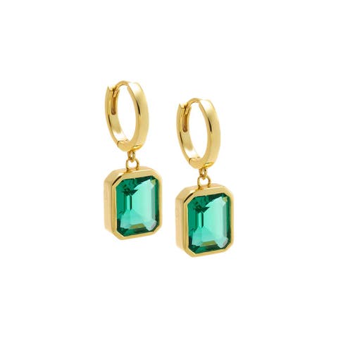 Emerald Cut Colored Drop Huggie Earring