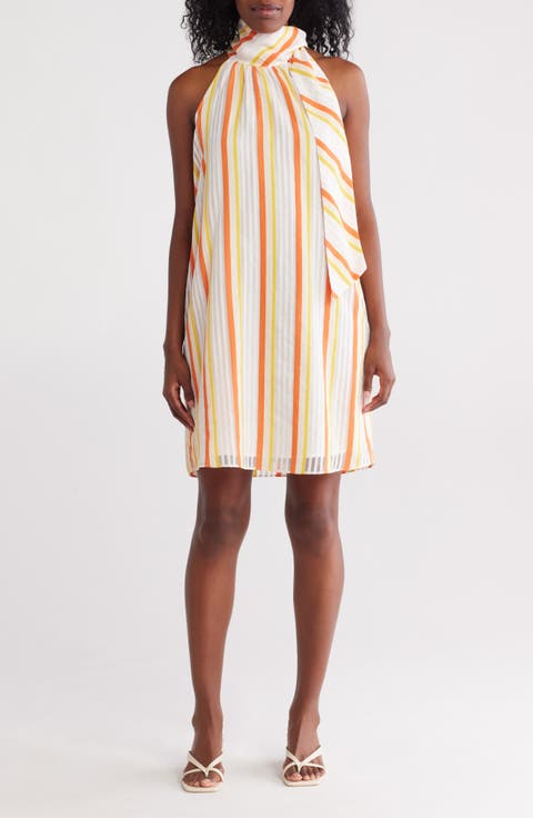 Morgan Stripe Tie Neck Sleeveless Dress