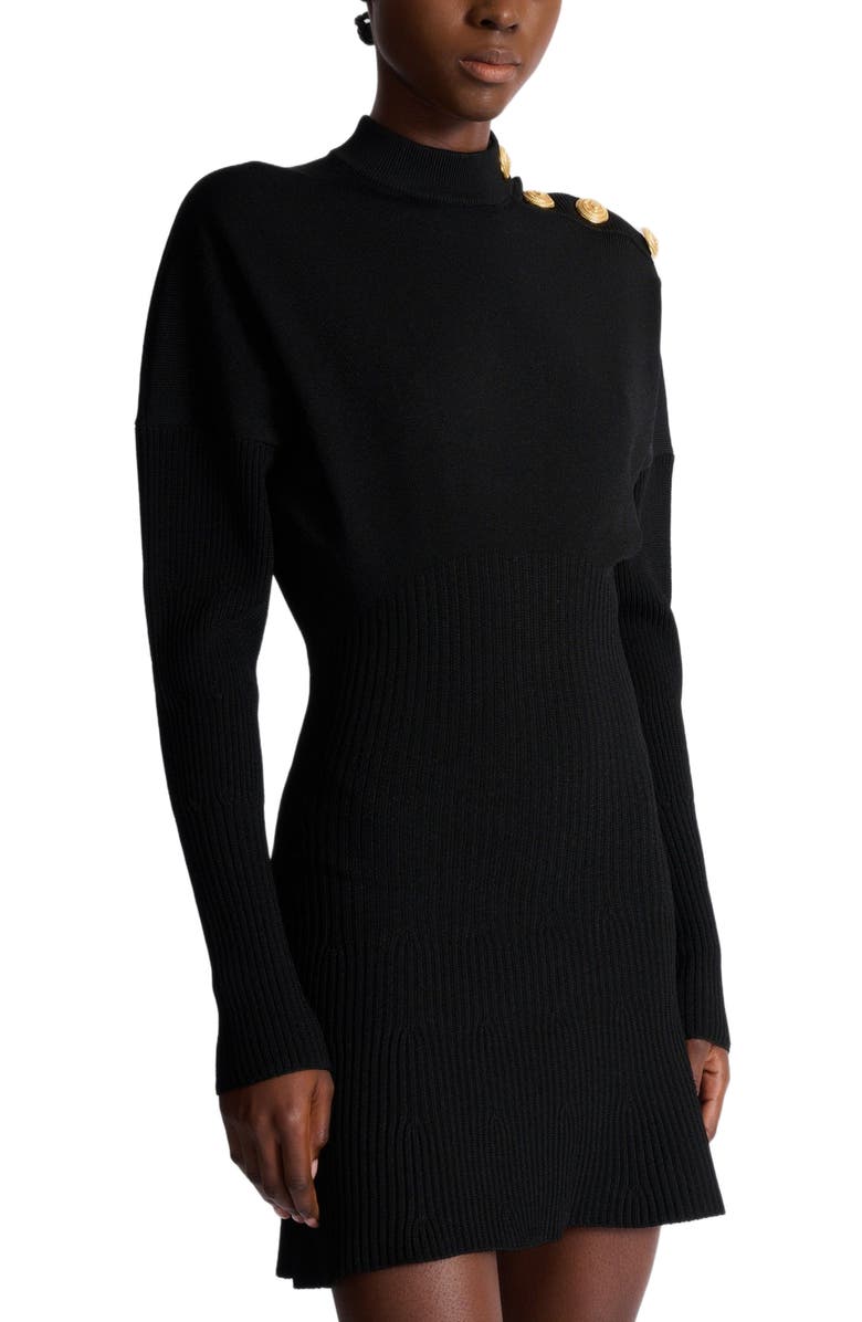 Balmain Flared knit short dress, Alternate, color, Black
