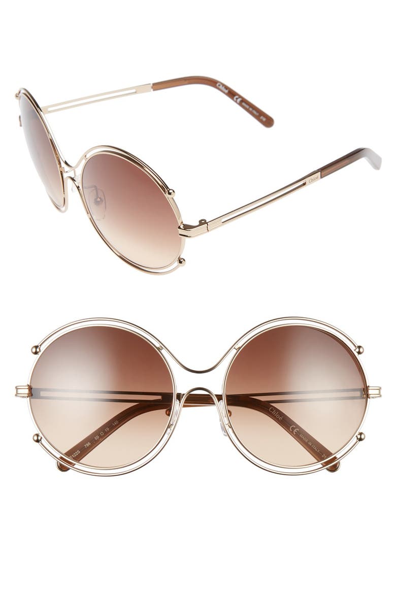 'Isidora' 59mm Round Sunglasses, Main, color, ROSE GOLD/ BROWN