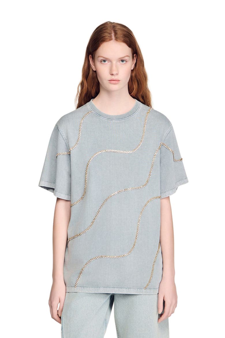 Rhinestone T-shirt, Main, color, Grey