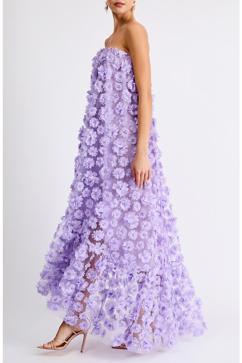 Athena Floral Appliqué & Sequin Strapless Gown, Alternate, color, LAVENDER