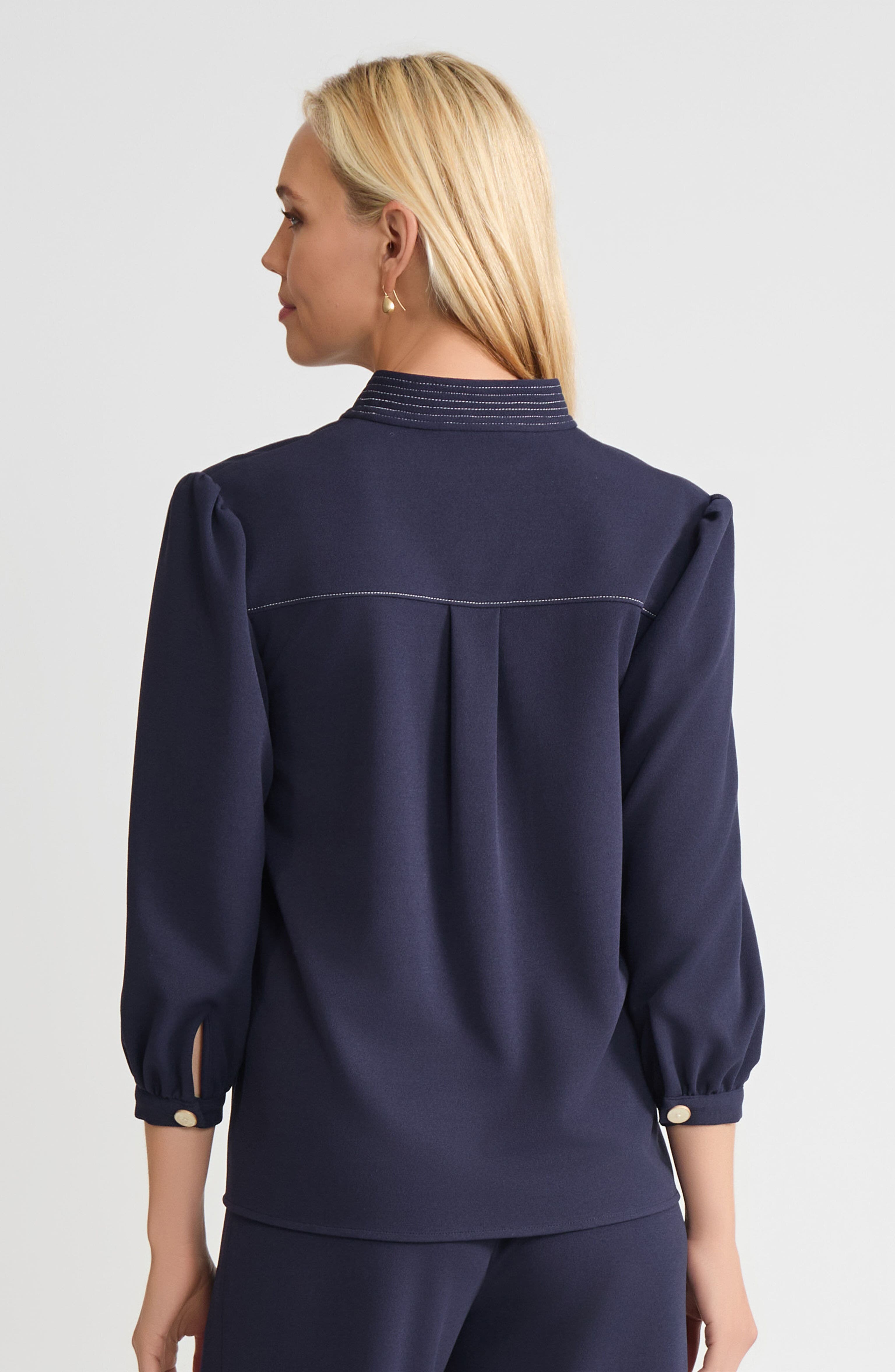 Stretch Deco Crepe Balloon Sleeve Blouse - image 4