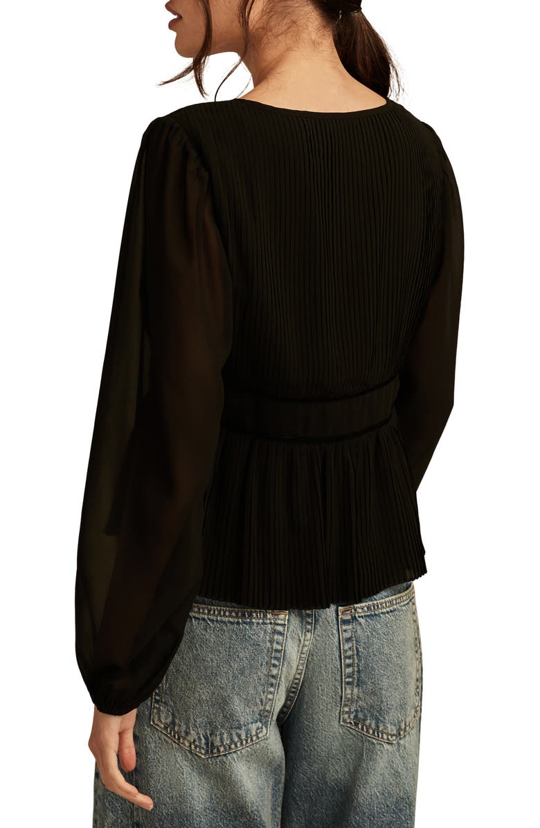 Lucky Brand Pleated Peplum Top, Alternate, color, Caviar