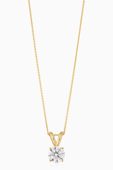14K Solid Gold Luminous 1.5 Carat Lab Diamond Solitaire Necklace