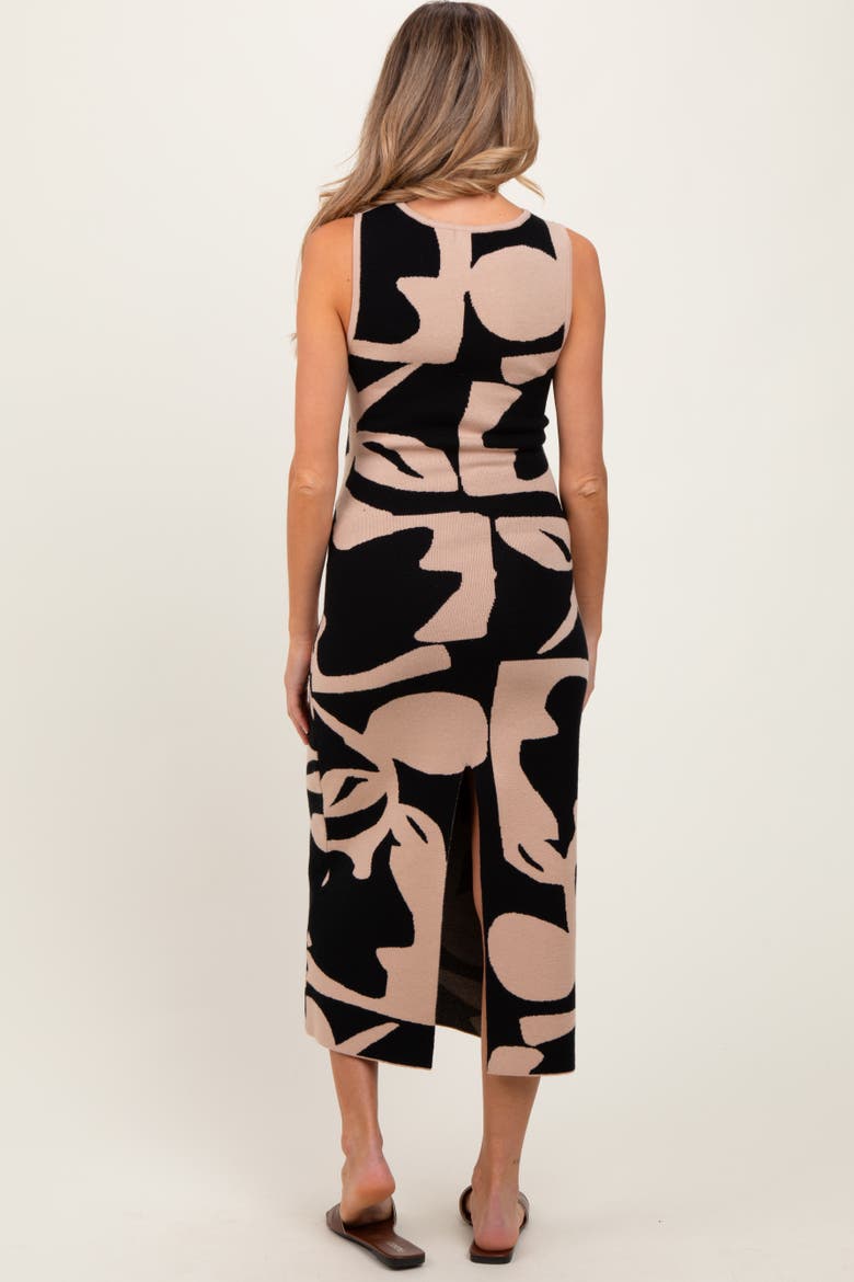 Abstract Print Knit Sleeveless Midi Dress, Alternate, color, Black