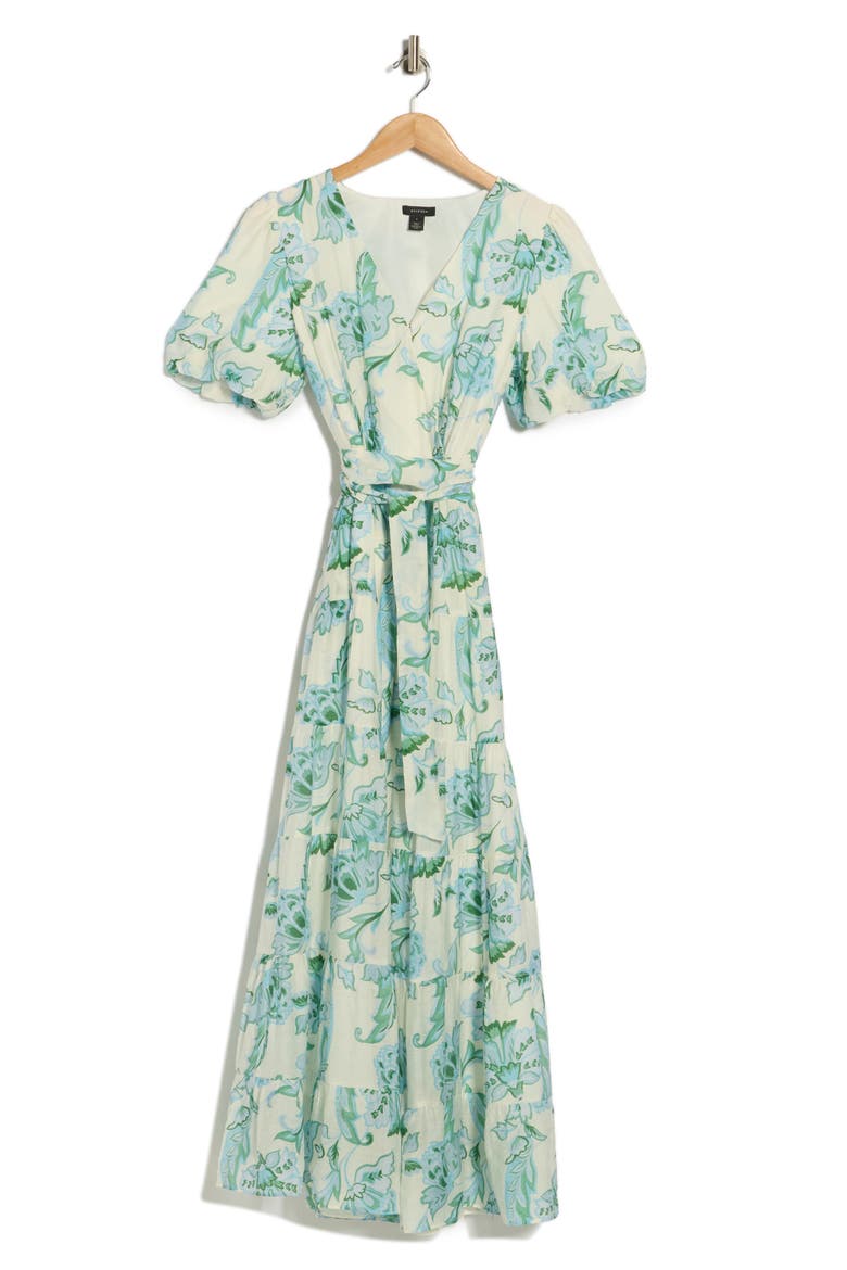 Floral Puff Sleeve Tiered Maxi Dress, Alternate, color, BLUE MULTI