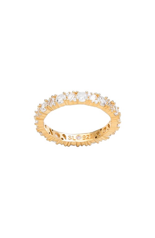 Suzy Levian Yellow Sterling Silver Thin White Cubic Zirconia Eternity Band In Gold