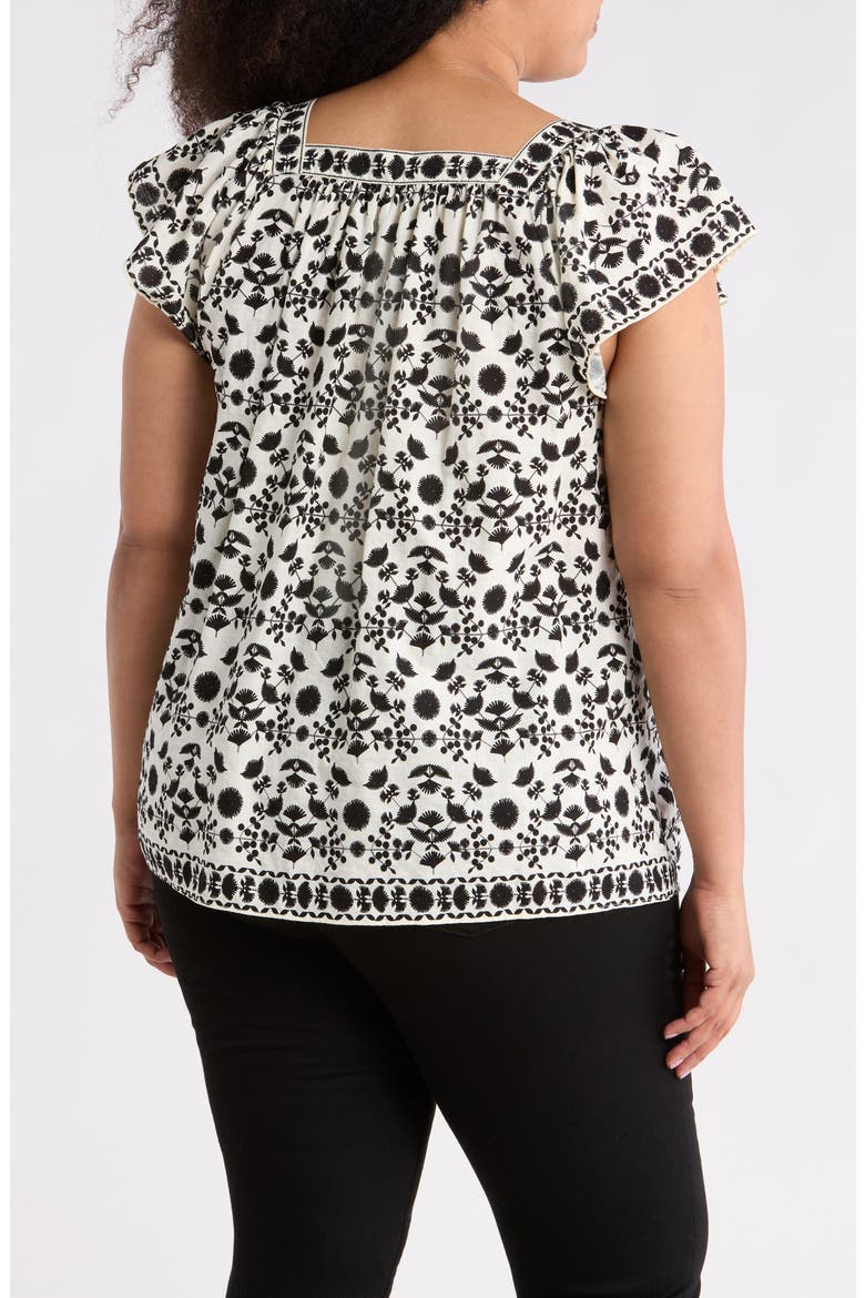 Square Neck Flutter Sleeve Top, Alternate, color, CREAM/ BLACK STITCH FLORAL