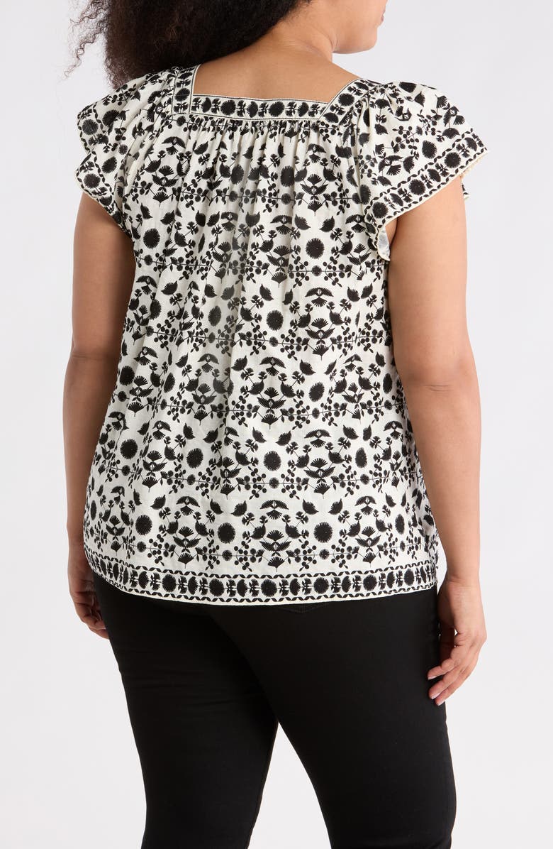 MAX STUDIO Square Neck Flutter Sleeve Top, Alternate, color, Cream/ Black Stitch Floral