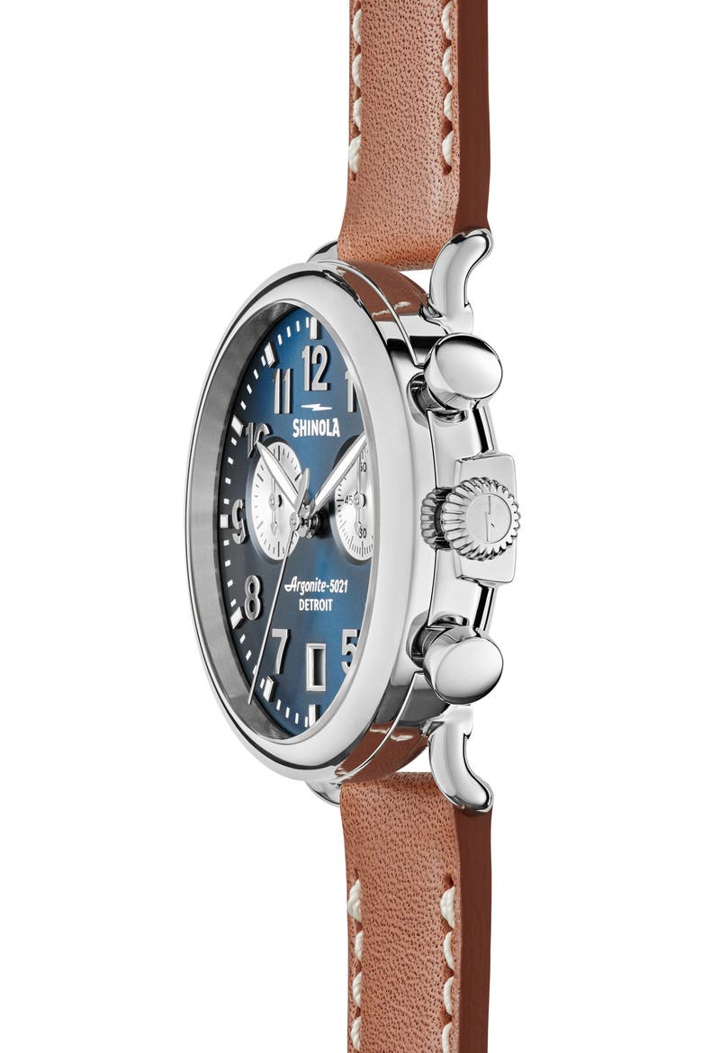 The Runwell Chronograph Leather Strap Watch, 41mm, Alternate, color, TAN/ MIDNIGHT BLUE/ SILVER