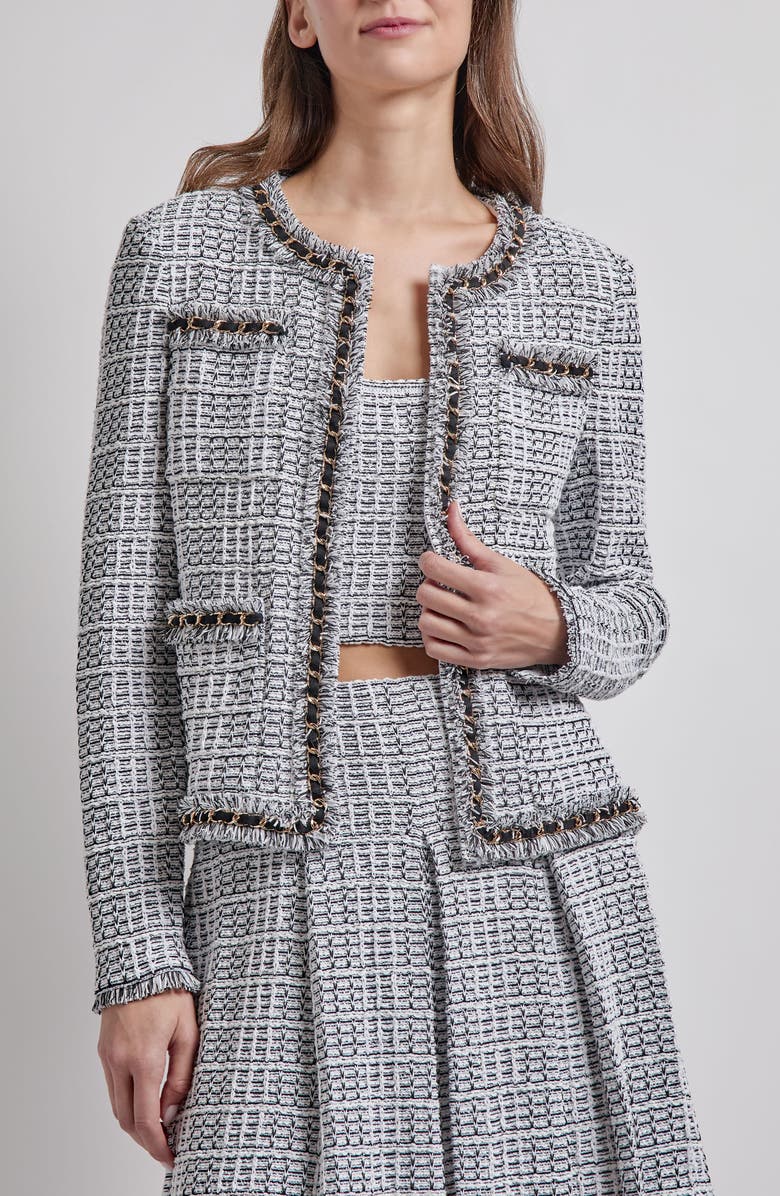 Misook Chain & Fringe Trim Jacket, Main, color, White/ Black