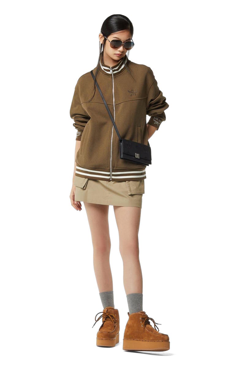 MCM Large Aren Chain Wallet in Embossed Monogram Leather, Alternate, color, Black