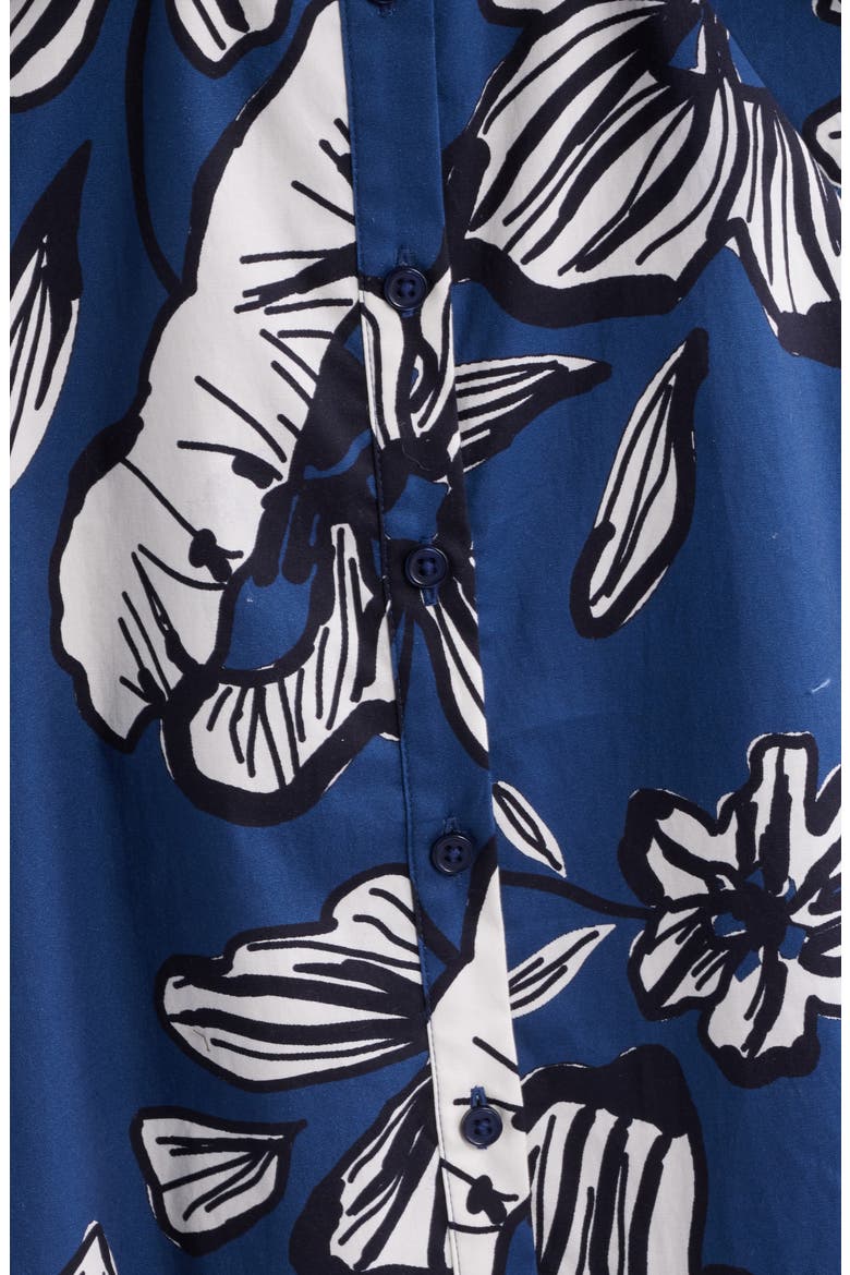 Floral Tie Belt Cotton Midi Shirtdress, Alternate, color, NAVY