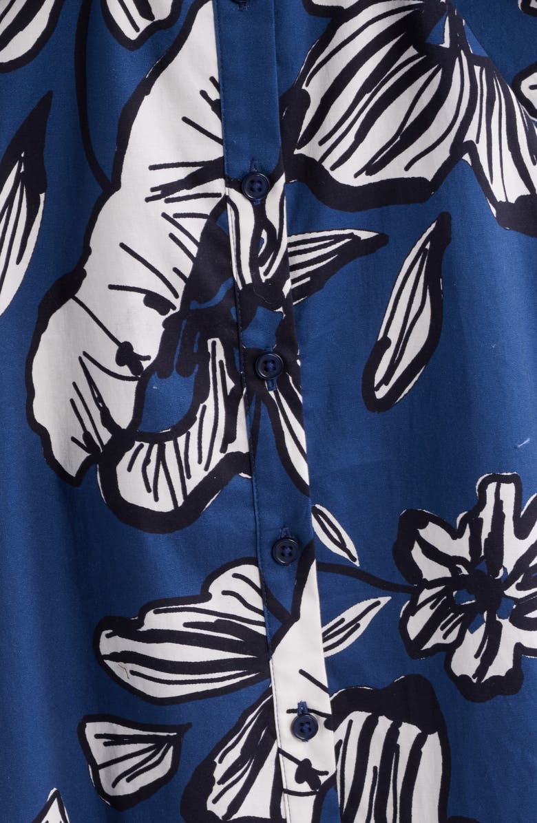 Sam Edelman Floral Tie Belt Cotton Midi Shirtdress, Alternate, color, Navy