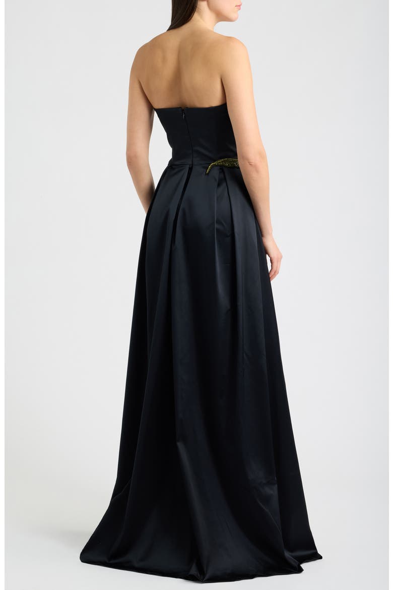 Lucyla Embellished Strapless Gown, Alternate, color, BLACK