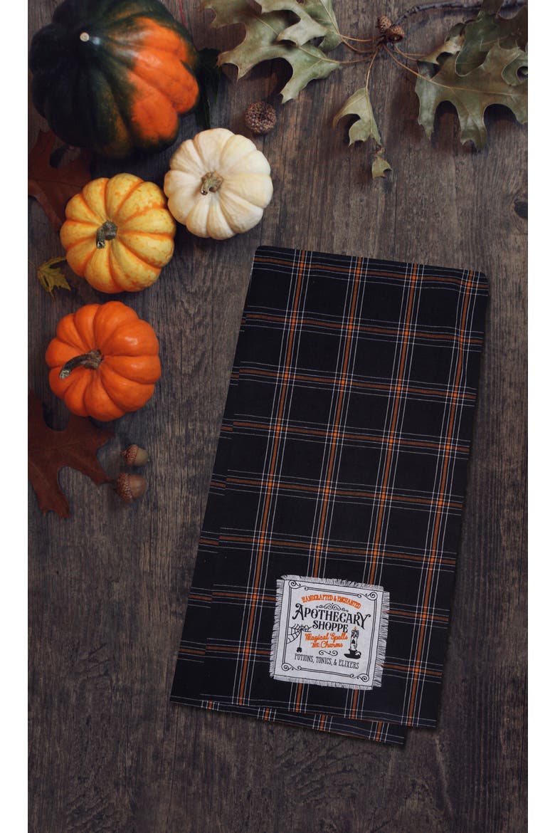 Apothecary Shoppe Plaid Halloween 100% Cotton Handwoven Dishtowel, Alternate, color, Black