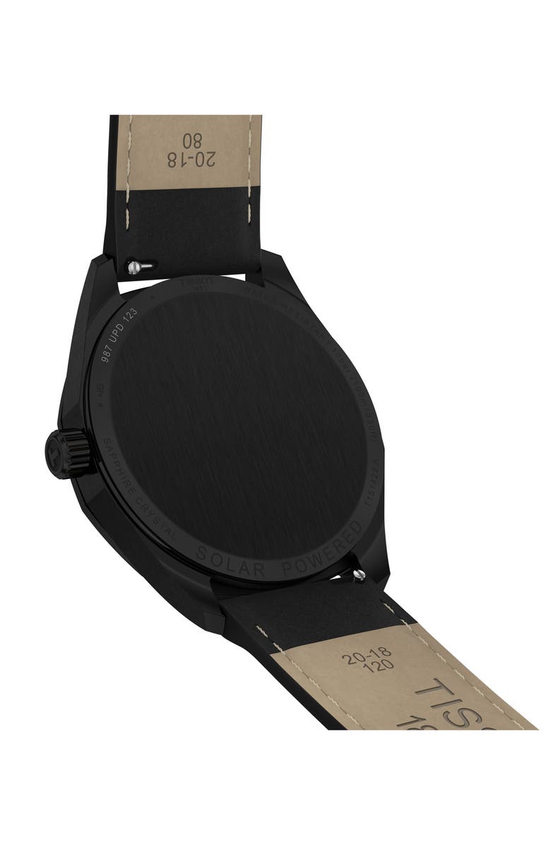 Tissot PRC 100 Solar Quartz Leather Strap Watch, 39mm, Alternate, color, Black