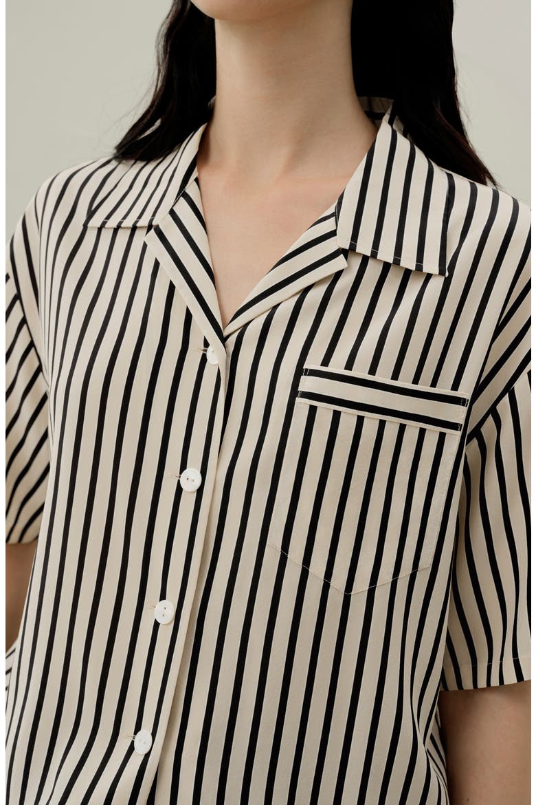 Women's Striped Silk Cuban Collar Shirt, Alternate, color, Ink Stripe