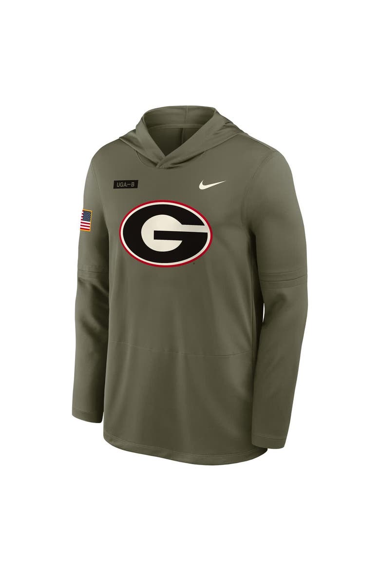 Men's Nike Olive Georgia Bulldogs 2025 Military Appreciation Dri-FIT Long Sleeve Hoodie T-Shirt, Alternate, color, Olive