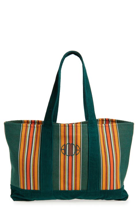 Parakeet Stripe Canvas & Corduroy Tote