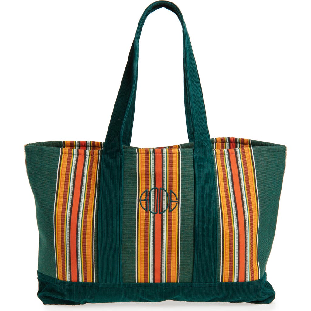 Bode Green Parakeet Stripe Tote In Green Multi