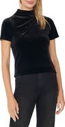 CeCe Shoulder Pleated Cowl Neck Velvet Top