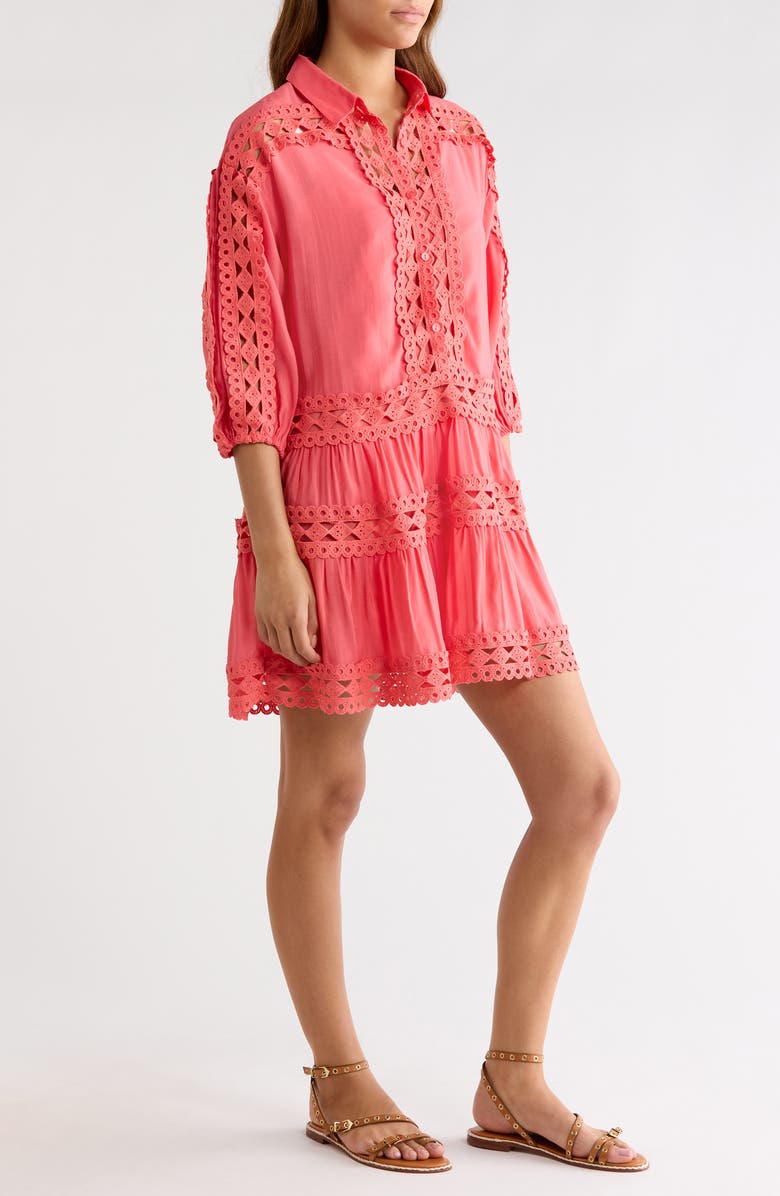 Elan Lace Trim Cover-Up Dress, Alternate, color, Pink Bright