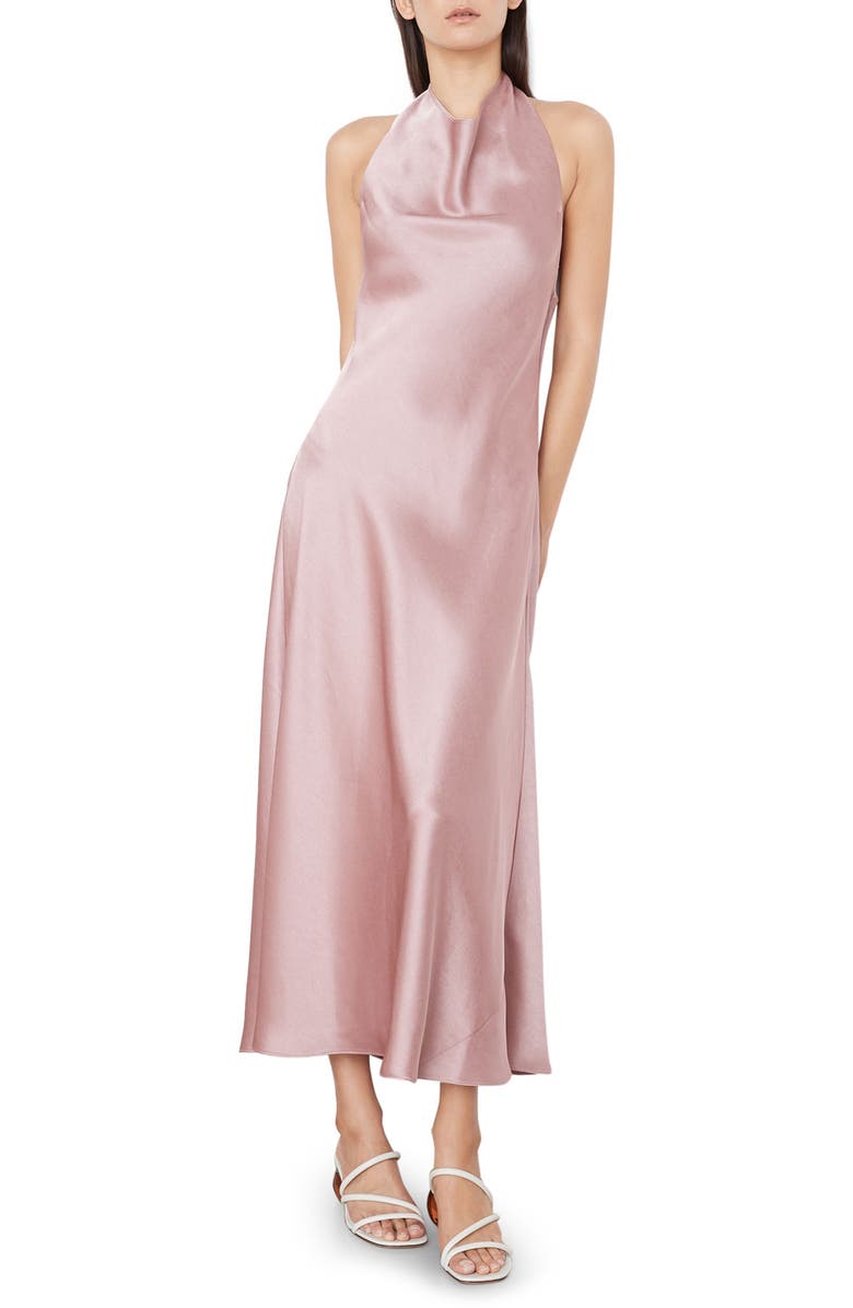Vince Cowl Halter Neck Satin Slipdress, Main, color, Petal Quartz