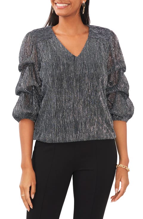 Metallic Lantern Sleeve Top